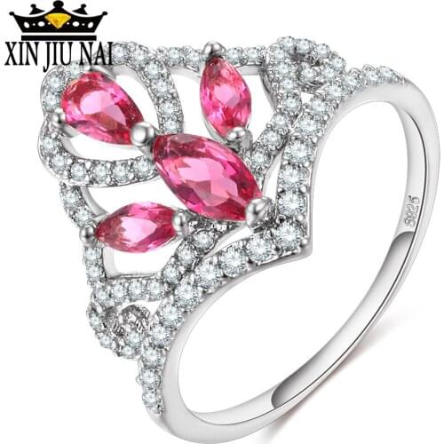 2 colors New 925 Silver Fashion crown rose gold Ring Vintage Pink CZ Geometric Platinum Jewelry Party Finger Wedding Women Gift