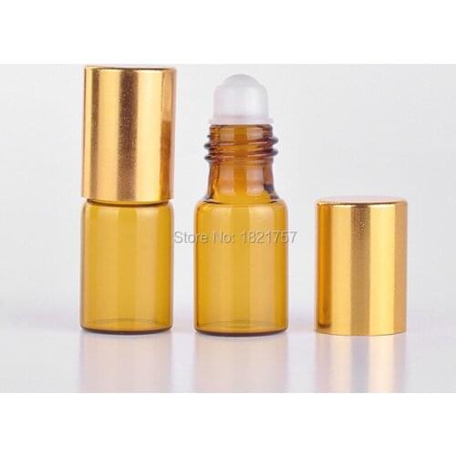 3ml Refillable Amber Brown MINI ROLL ON GLASS fragrance ESSENTIAL OIL BOTTLE Steel Metal Roller ball
