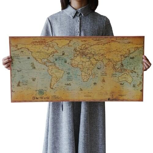 71x36cm Nautical Ocean Sea World Map Retro old Art Paper Painting Home Decor Sticker Living Room Poster Cafe Antique poster