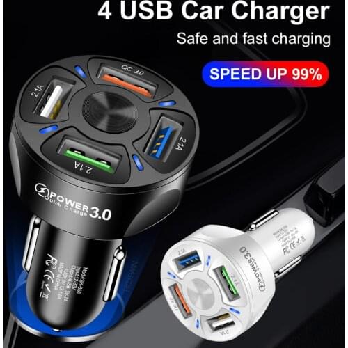 USB Fast Car Charger 4 Port QC 3.0 Cigarette Lighter USB Charger 5V/7A ABS Mini Mobile Phone Charger Adapter For Car Accessories