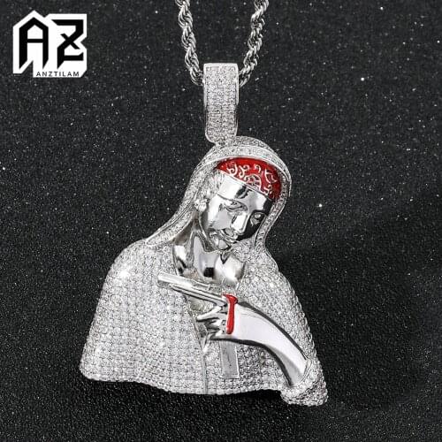 AZ Hip Hop Bling Virgin Mary Pendants AAA+ Zircon Classic Christian Necklace Long Link Chain Necklaces For Men Women Jewelry