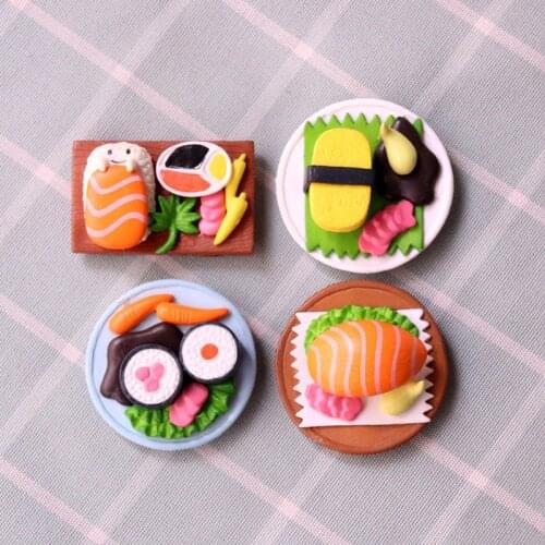 BAIUFOR 4 PCS Japanese Sushi 3 PCS Hamburger Ice Cream French Fries Fake Simulation Food Doll House Home Decoration Accessories