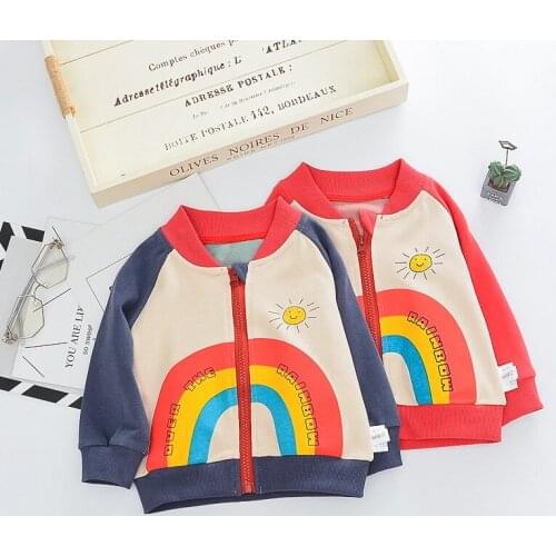Rainbow Color Toddler Boys Girls Baseball Jacket Round Neck Long Sleeve Cotton Childrens Clothing