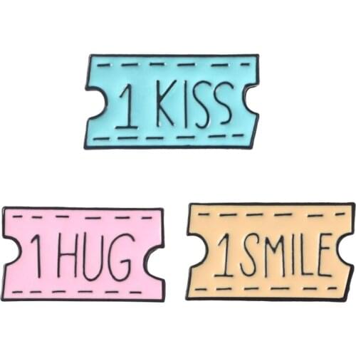 Tickets Enamel Pin 1 KISS 1 HUG 1 SMILE Coupon Badge Brooches Lapel Pins Denim Shirt Collar Romantic Love Jewelry Gift for Lover