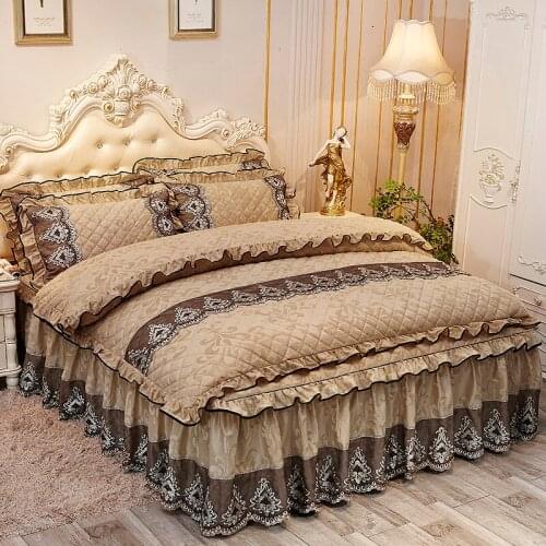 European Bed Skirt Four-Piece Set Cotton Padded Thickened Bedspread 4-Piece Set Autumn and Winter Thermal Duvet Cover Beddings