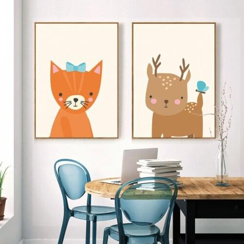 Floral Woodland Animal Nursery Decor Nordic Posters and Prints Wall Art Canvas Painting Wall Pictures Baby Room Bedroom Decor