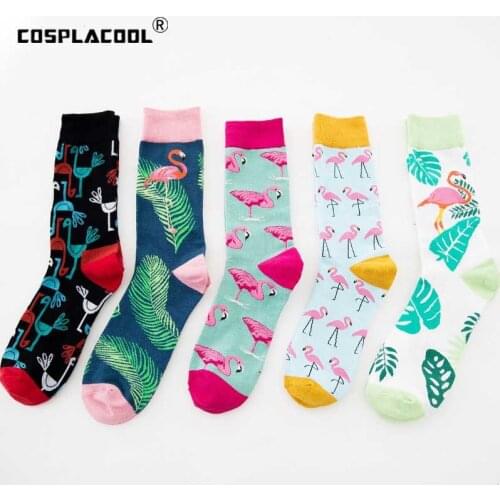 Cool Flamingo Cotton Funny Couple Socks Harajuku Leaves Crew Casual Happy Socks For Women Art Flamingo Fashion Cute Hipster Sock