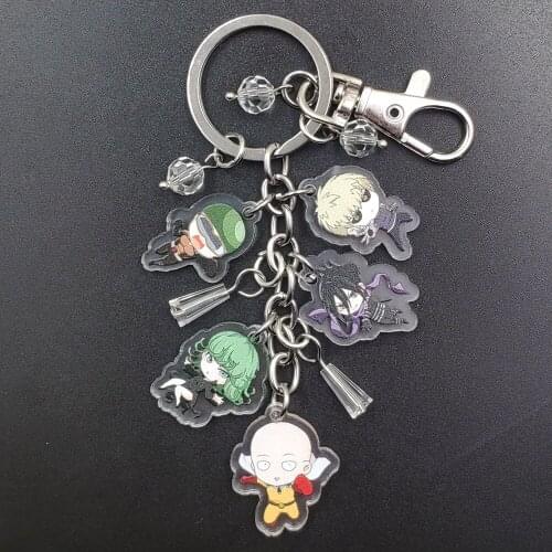 ONE PUNCH MAN Delicate Korean Style Acrylic Anime Key Ring Cartoon Figure Keychain Flash Beads Boy Girl Birthday Gift