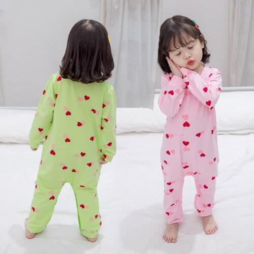 Girls Romper One-piece Baby Children Coral Flora Home Autumn and Spring Pajamas