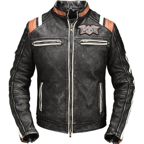 Vintage Black Embroidery Skull Motorcycle Leather Jackets 100% Genuine Cowhide Men Moto Jacket Biker Leather Coat Warm Clothing
