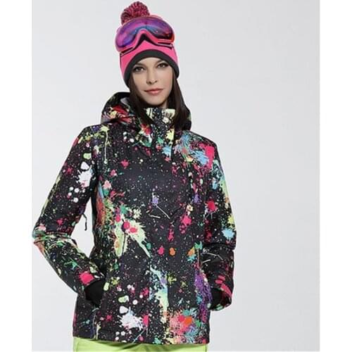 GSOU SNOW outdoor winter Womens Snowboard Jacket keep Warm Ski Jacket Splash ink ski suit Female Waterproof Windproof Snow Coat