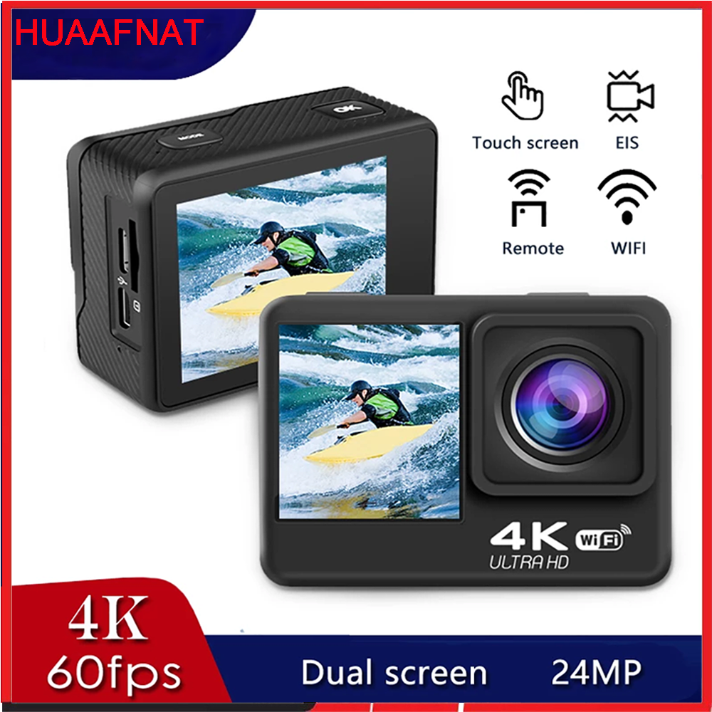 Huafant 60ER Action Camera 4K 60FPS 24MP 2.0 Touch LCD EIS Dual Screen WiFi Waterproof Remote Control 4X Zoom Go Sports pro Came