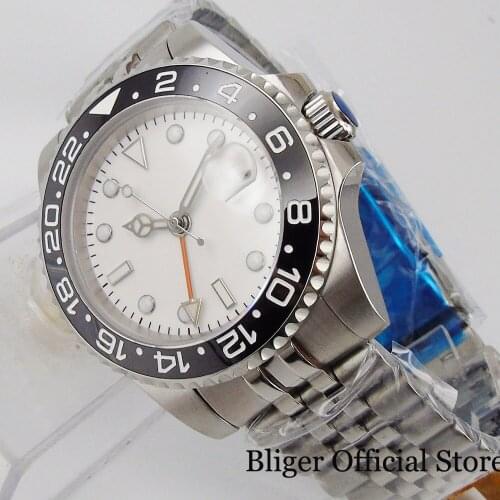 BLIGER Brand Nologo GMT Model Self Winding Men Wristwatch Rotating Bezel Jubilee Band