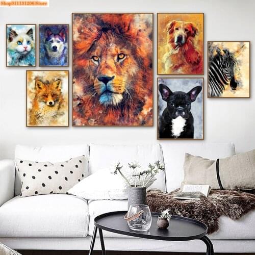 Full Square Diamond Painting Colorful Lion Zebra Fox Dog Cat Animals Diamond Embroidery Cross Stitch Kits Mosaic Home Decoration