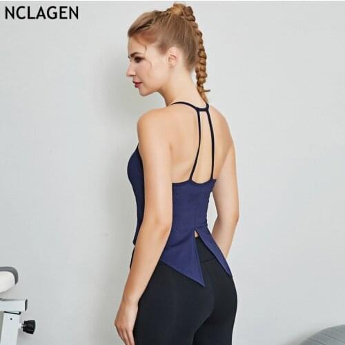 NCLAGEN Woman Sports Top With Push Up Sports Bras Thin Shoulder Strap Dry Fit Fitness Halter Elastic Sexy Crazy Workout Tank Top