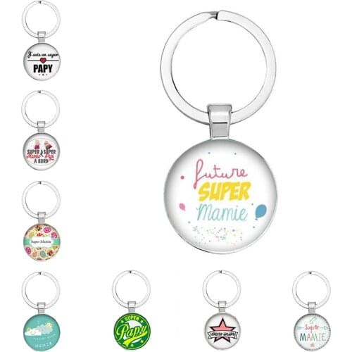 2021 New File Subtitle "Super Mom, Papi, Grandpa And Grandma" Glass Cabochon Pendant Keychain For Relatives’ Gifts