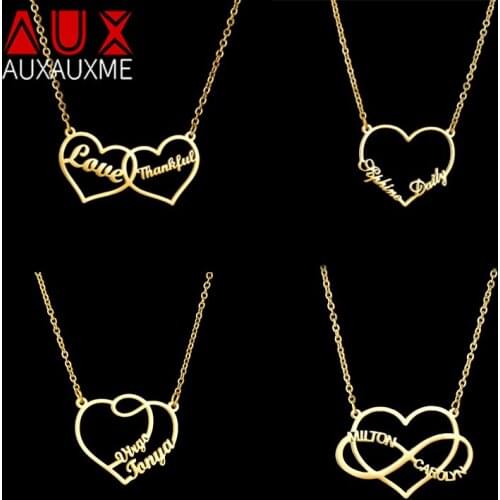 Auxauxme Customized Heart Couple Name Necklace Stainless Steel Women Men Pedant Choker for Wedding Party Jewelry Gifts