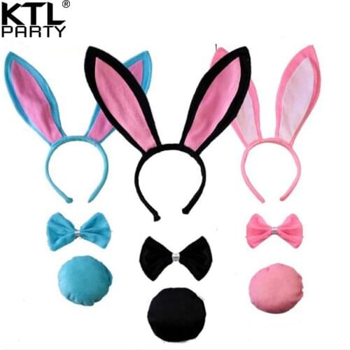 Children women Bunny Ear Headband Set Black pink white blue Fancy Dress Costume Hen Party big Rabbit ear hairbands headwear tail