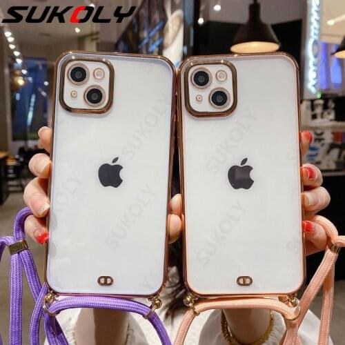 Strap Cord Chain Tape Necklace Lanyard Phone Case For iPhone12 11 7 8Plus 11Pro X XR XS Max Soft Clear Colorful Back Cover Shell
