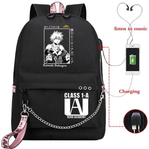 Anime My Hero Academia Deku Bakugou Boku No Hero Academia School Bags for Girls Female Laptop Backpack Usb School Backpack Bags