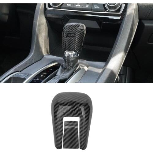 Senzeal 1 Set ABS Carbon Fiber Grain Gear Shift Knob Protector Cover Trim for Honda 10th Gen Civic 2016 2017 2018 2019 2020