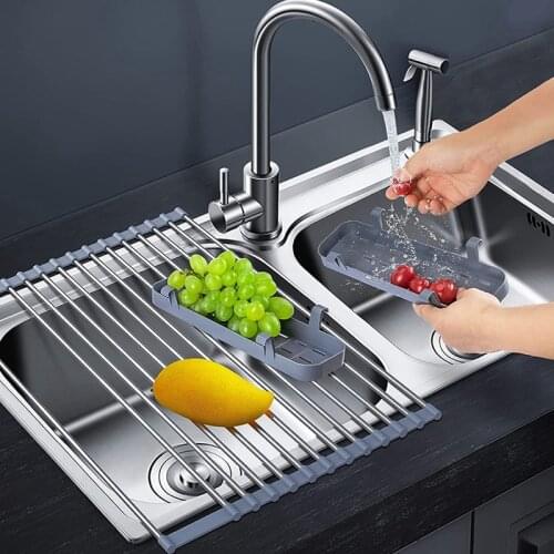Expandable Roll Up Dish Drying Rack Foldable Stainless Steel Dish Drying Rack Drainer Over The Sink For Kitchen