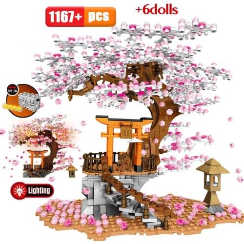 Creator City Street View Idea Sakura Inari Shrine Bricks Friends Cherry Blossom Diy House Tree Building Blocks Toys