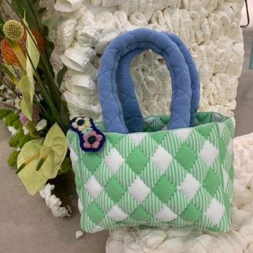 Women Vintage cotton Shoulder Bag Canvas Tote Cute Casual Shopping Bags For Girls Plaid Checked Pattern Tartan Cloth Hangbag2021