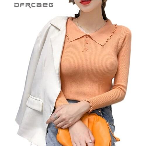 Strench Slim Womens Knitted Clothes 2020 Autumn Casual Full Sleeve Pullovers Knitwear Knitwear Sweaters Top