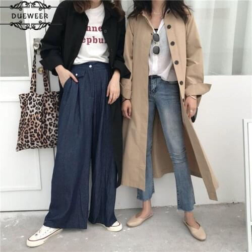 DUEWEER Trench Coats Women Single Breasted Solid Loose Mid-calf Streetwear Trendy British Style Ulzzang Friends Casual Chic