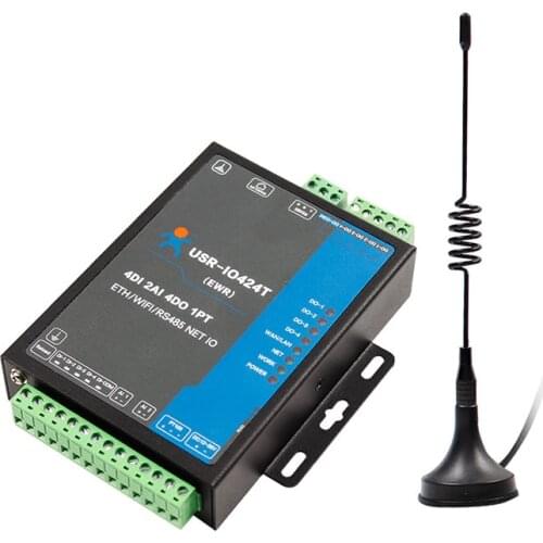 USR-IO424T-GR 4 Channel GPRS GSM Network IO Controller 4 Way Temperature Detection Modbus TCP/RTU Supports 4 DI/4 DO/2AI/1PT