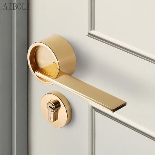 Round Door Lock Set American Style Retro Bedroom Door Handle Lock Interior Anti-theft Room Safety Door Lock Security Vintage
