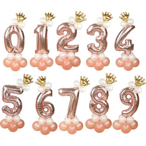 32inch Rose Gold Pink Blue Foil Number Balloon Helium Air Digital Figure Balloon Wedding Kids Birthday Party Anniversary Balloon
