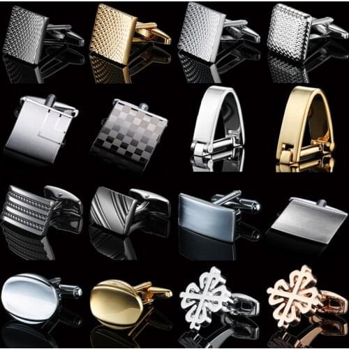 High quality hand polished French Cufflinks Laser metal golden silvery black button Mens business Wedding Jewelry