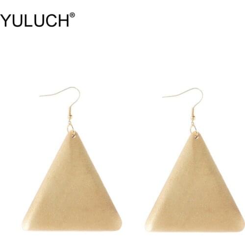 YULUCH 2019 Fashion Wooden Simple Triangle Drop Pendant Earrings Gold Big Dangle Statement Earrings For Women Lady Wedding Party