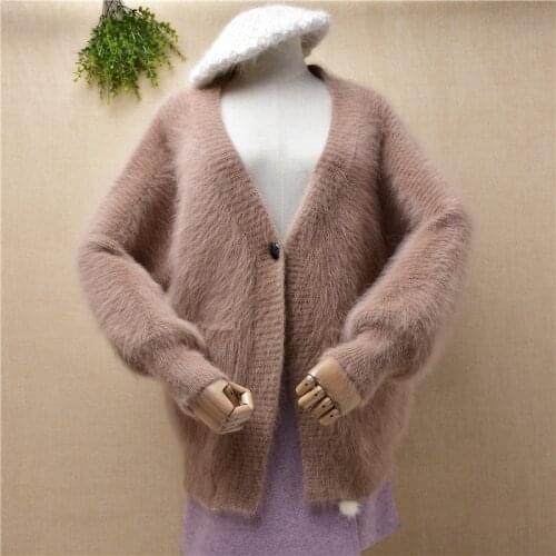 Ladies women clothing Autumn Winter mink cashmere knitwear long batwing sleeve loose oversized angora fur cardigans sweater pull