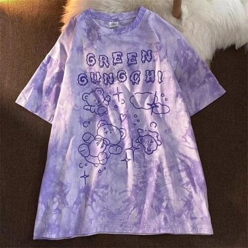 Summer womens short-sleeved vintage Female t-shirt harajuku Streetwear Y2k Top tie-dye oversized Tshirts letter print clothes