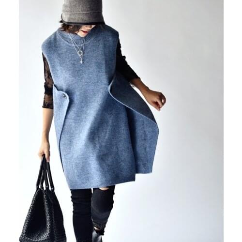 MICOCO M3330 Korean autumn winter versatile sleeveless woollen vest loose half high neck medium long sweater women