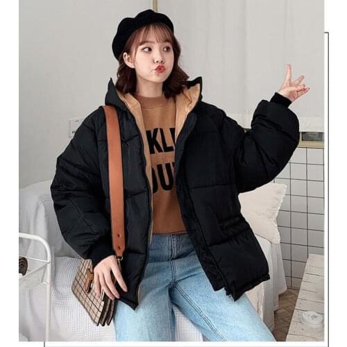 Womens Coats Autumn Winter 2020 New Korean Hooded Coat Thick Quilted Cotton Parkas Oversized Jacket Female Ins Fashion CL763