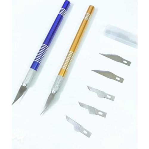 1 Set 6pcs Blades+Knife Handle DIY Woodworking Carving Knives Aluminium Crafts Engraving Cutter Carving Utility Pen Knife Tools