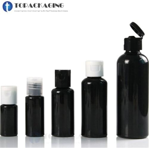 10/20/30/50/100ml Flip Screw Cap Bottle Empty Essence Oil Black Plastic Cosmetic Container Sample Lotion Makeup Refillable Pack