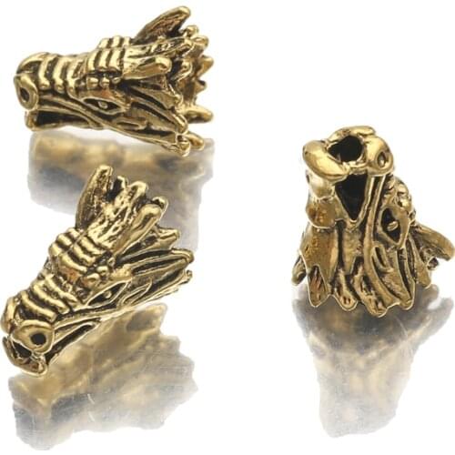 10pcs Gold Color Dragon Head Spacers Slider End Beads Cap Charms Components for Diy Bracelet Jewelry Making