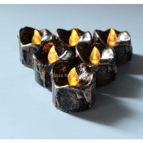 12Sets 12Pcs/Set Battery Led Tea Light With Black Base For Wedding Home Party Decoration Flameless Flashing Tea Lights