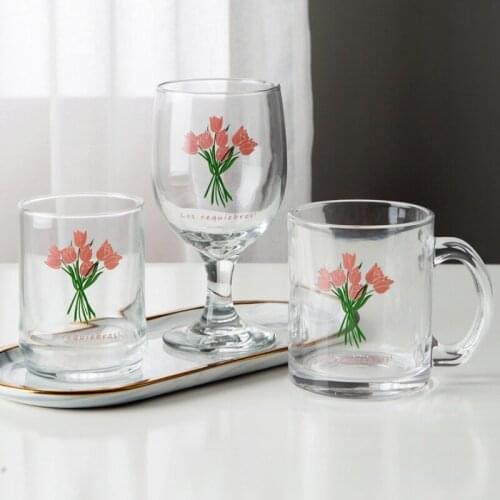 300-350Ml Speak Now Wine Glass Rose Goblet Red Wine Glass Ins Japan and South Korea Mug Flower Pattern Drinking Set