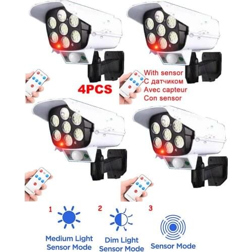 4pcs remote Solar motion sensor lamp light Dummy IP Camera Simulation Surveillance Security Monitor RED LED Fake Waterproof Outd
