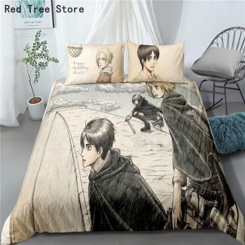 Anime Attack On Titan Bedding Set 3D Print Cartoon Design Custom Duvet Cover Bed Quilt Cover For Kids Adults 2/3 Pcs Bedspread