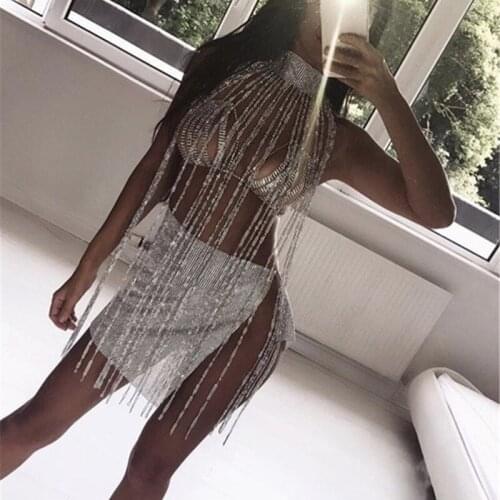 Atoshare Irregular Rhinestone Dress Mini Cape Backless Diamond Punk Rave Dress 2021 Women Fashion Clothing