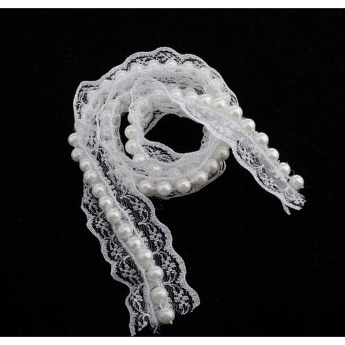 White Pearl Embroidered Lace Trim Ribbon for Dress Skirt Sewing Crafts Decor