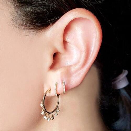 Shinny cz station gold color elegant hoop earring for women lady drop shipping high quality dip cz mini charm earring hoop earrs