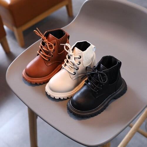 Girls Martin Boots Children Leather Short Boots 2021 New Baby Spring and Autumn Black Single Knitting Boots